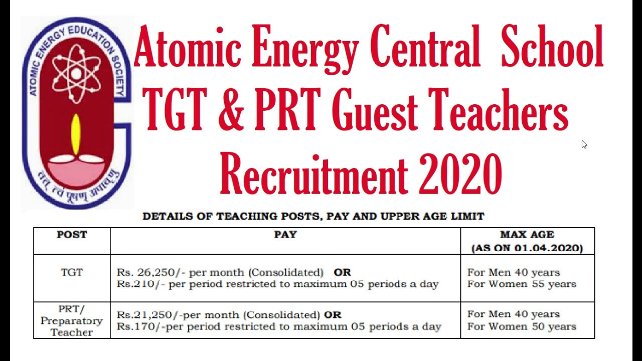 New TGT & PRT Guest Teachers Recruitment 2020, Age Up to 55 years, AEES Teachers Vacancy 2020