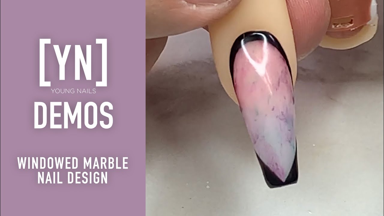 Young Nails Nail Demo - Windowed Marble Nail Design - Acrylic/Caption Polish