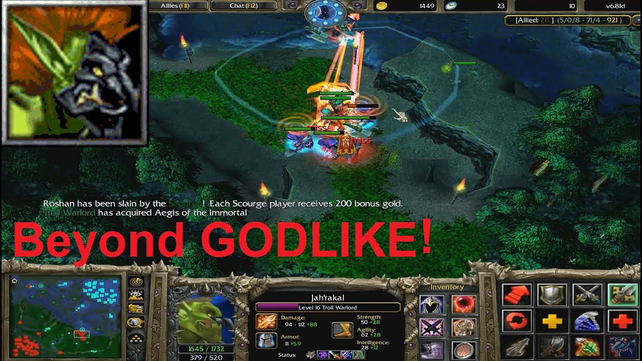 DotA 6.81d - Troll Warlord, Jah'rakal Beyond GODLIKE !