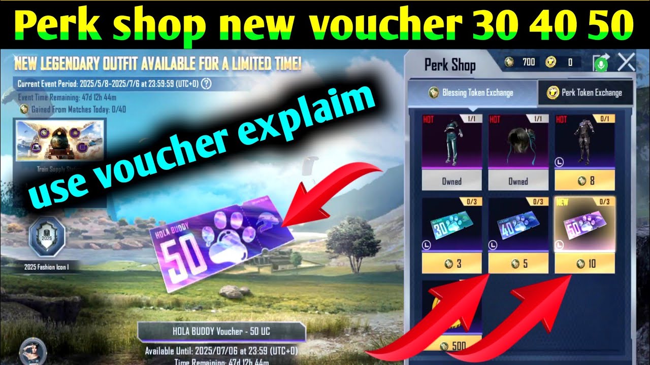 Perk shop new voucher 30 40 50 use voucher explain HOLA BUDDY Voucher 50 UC bye voucher to token
