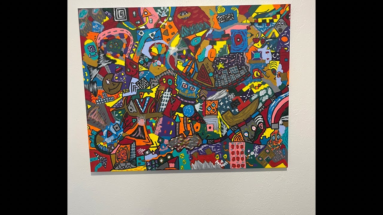 Watch Me Paint A Large Chaotic Doodle Painting - Bright Acrylic Abstract Painting Process Live!