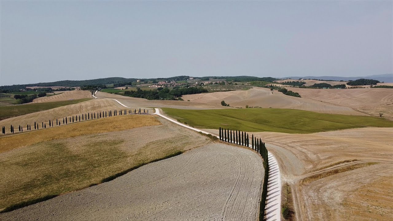 Toscana: Crete Senesi, Abbazia di San Galgano, Site Transitoire, Montefioralle - Tuscany aerial view