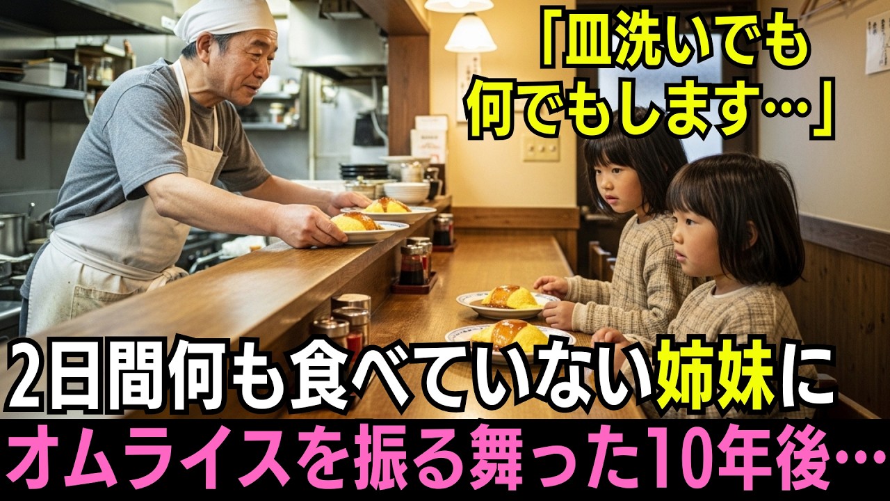 「皿洗いでも何でもします」2日間何も食べていないホームレスの姉妹にオムライスをご馳走した店主ー10年後、衝撃の展開に...【感動する話】