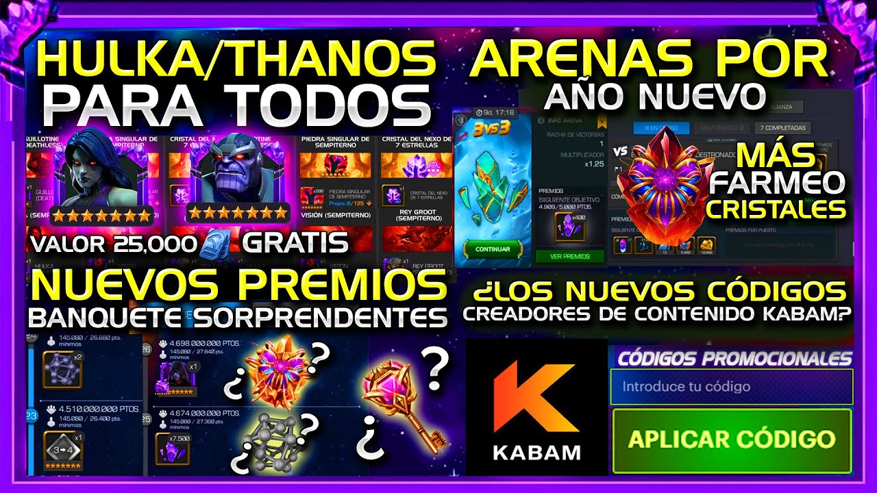 NUEVOS “CÓDIGOS” - LLAVE? - HULKA/THANOS xTODOS!? +FARMEO CRISTALES BANQUETE & NUEVAS ARENAS | MCOC