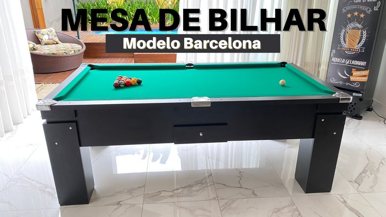 Mesa de Sinuca com Gaveta Bilhart's Barcelona Preto TX