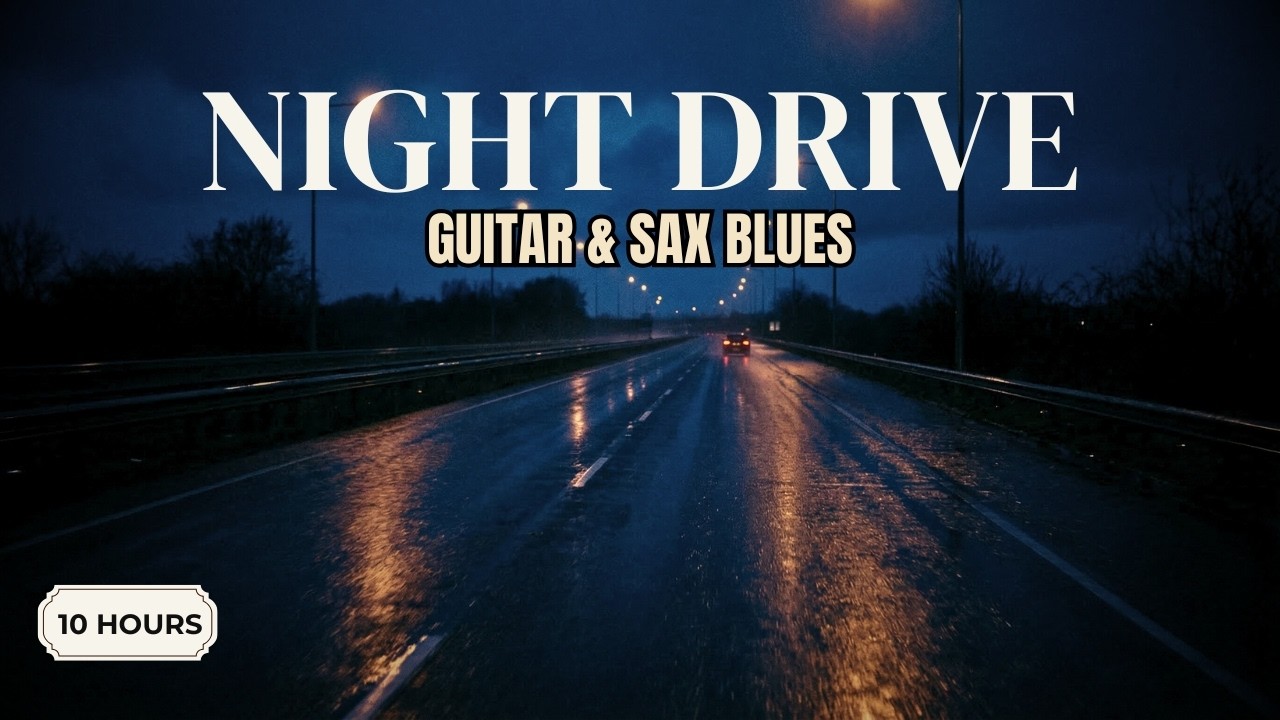 Night Drive Blues LIVE  Slow Guitar & Sax for Long Lonely Roads (10 Hours)