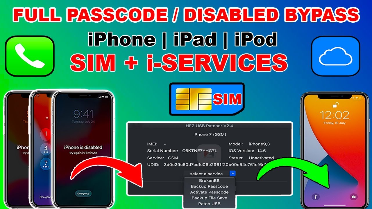 Full Passcode Bypass With Sim| Unlock & Checkra1n Jailbreak Passcode/Disabled iPhone/iPad | Hfz Tool