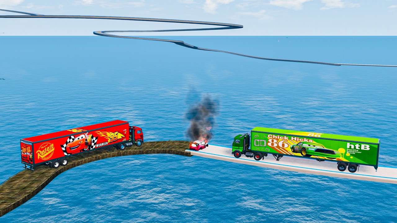 Mack Truck vs Chick Hicks Truck vs Impossible Wave BeamNG.Drive