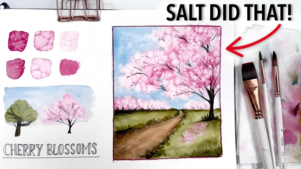Create Cherry Blossom Trees With Watercolour & SALT!