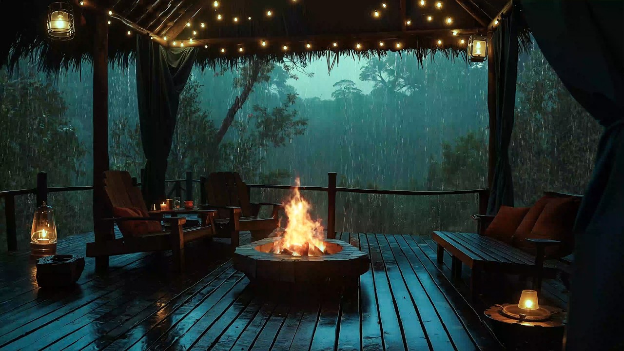 Rain Sounds in a Cozy Forest with Crackling Fire 🌧️ Cozy Cabin Ambience Sleeping, Relaxing, Study