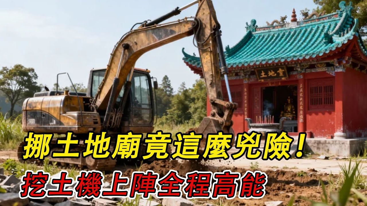 挪土地廟竟這麼兇險！挖土機上陣全程高能，操作到一半鍊子直接嚇倒！