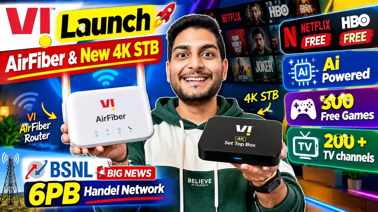 Vi Launch AirFiber & New 4K STB With Free Netflix & HBO | Bsnl 6PB Network Handle 