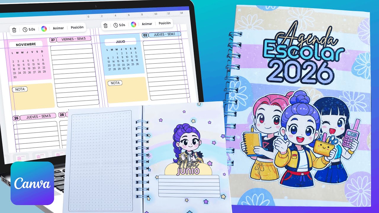 Diseña tu propia AGENDA ESCOLAR 2026 K POP DEMO HUNTRIX paso a paso con CANVA GRATUITO para NEGOCIO