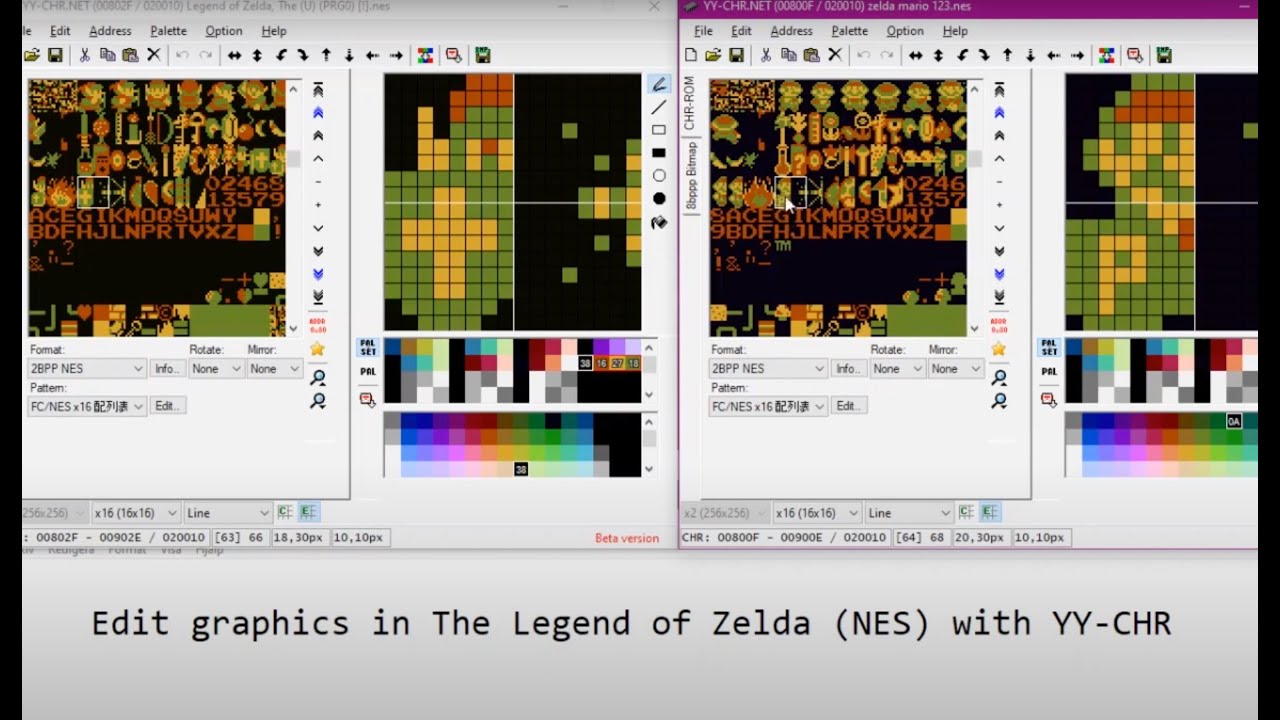 Edit graphics in The Legend of Zelda (NES) YY-CHR