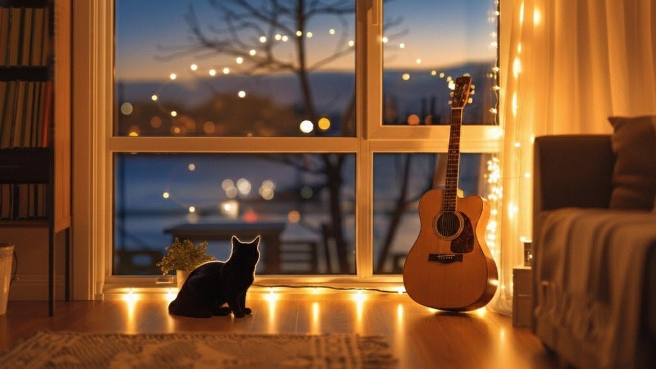 Black Cat's Quiet Night | Soothing Acoustic Guitar for Stress Relief and Focus