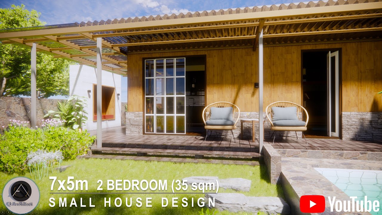 7x5 meters | 2 BEDROOM SMALL HOUSE DESIGN (35 sqm) | Mini SWIMMING POOL | TINY CABIN
