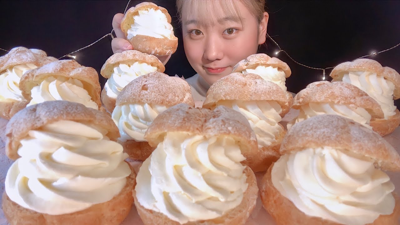 ASMR コージーコーナー Wシュークリーム  Cream Puff 슈크림【咀嚼音/大食い/Mukbang/Eating Sounds】
