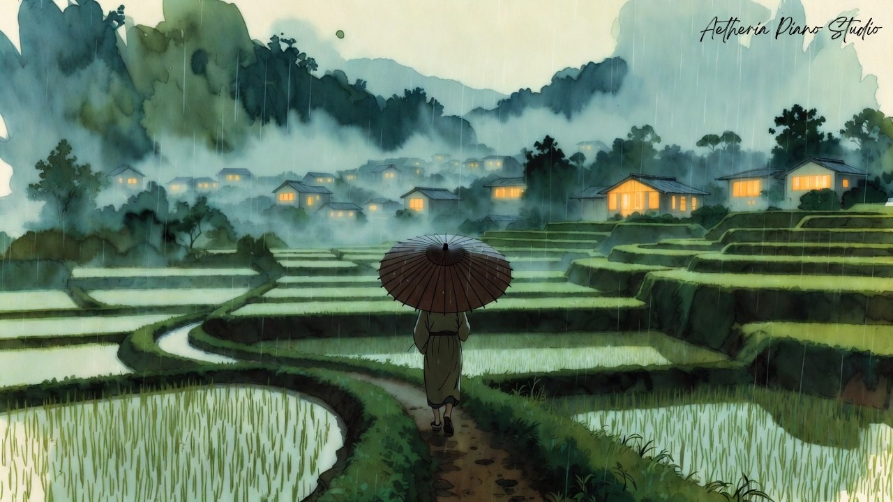 Nostalgic Rainy Piano to Study & Sleep | Ghibli Aesthetic Vibes | Aetheria | Relax, Study, Healing.🌊