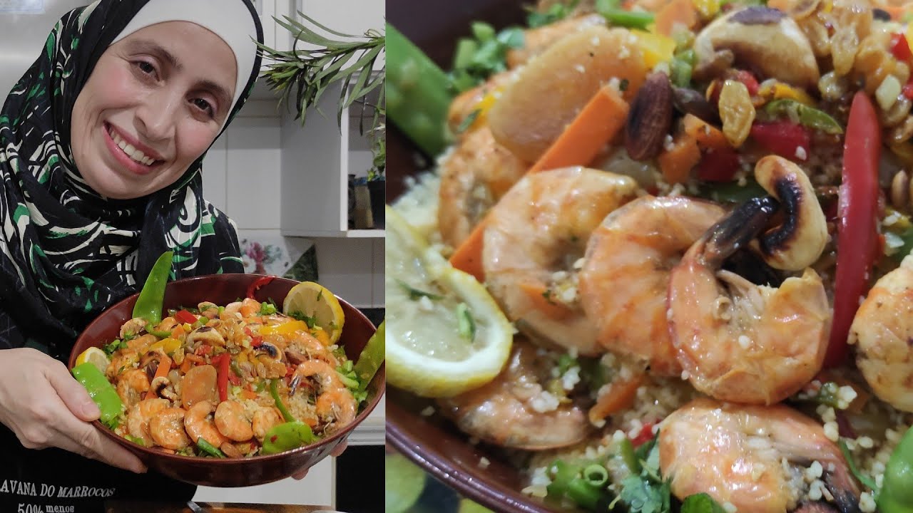cuscuz marroquino com camarão e vejetais fácil rápido  e muito saboros chef nisrenالكسكس بالقريدس