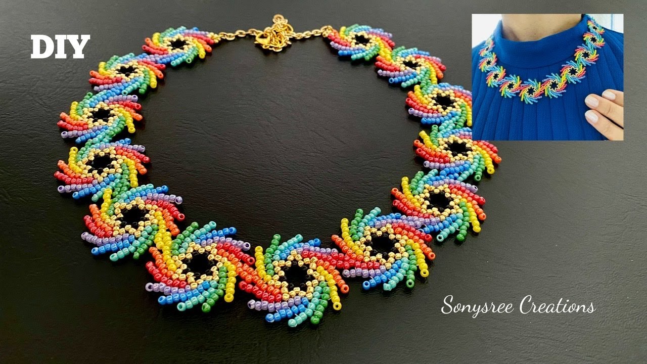 Rainbow Necklace || St Petersburg stitch Necklace || Seed Beads necklace