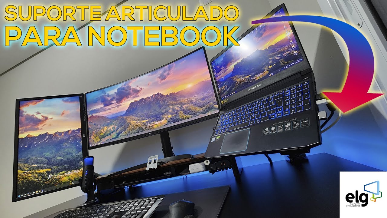 Suporte articulado com pist&atilde;o a g&aacute;s ELG F80N + Bandeja de Apoio para Notebook