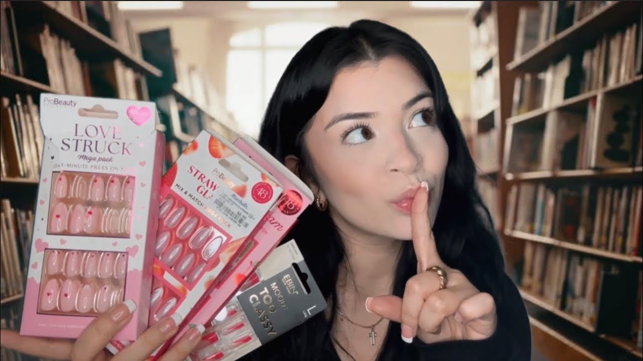 ASMR $5 press ons in the school library! (She spills allllll the tea) 🫢