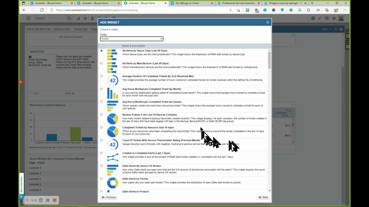 Tracking This Month's Customer Hours with a Widget in Autotask