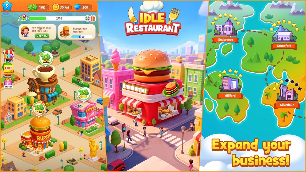 Idle Restaurant Cooking Tycoon Gameplay (Android iOS)