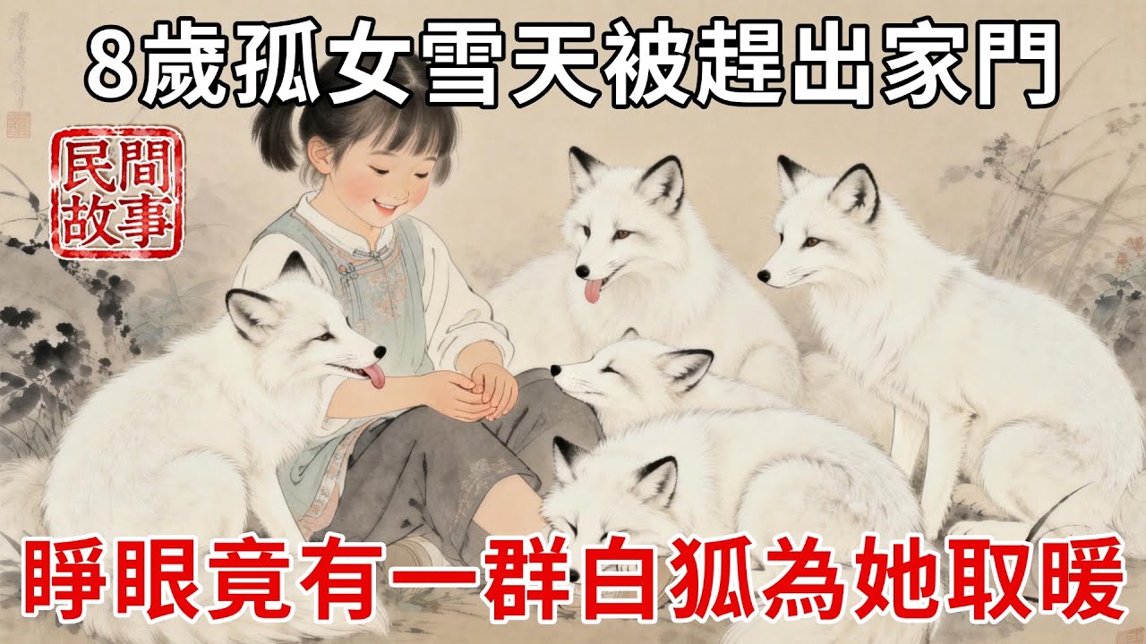 8歲孤女雪天被叔嬸趕出家門，流落山林凍僵，睜眼竟看見白狐叼來草藥，一群白狐圍在身旁為她取暖！#民間故事 #傳統文化 #原創虛構 #華語有聲書 #槐樹下聽書