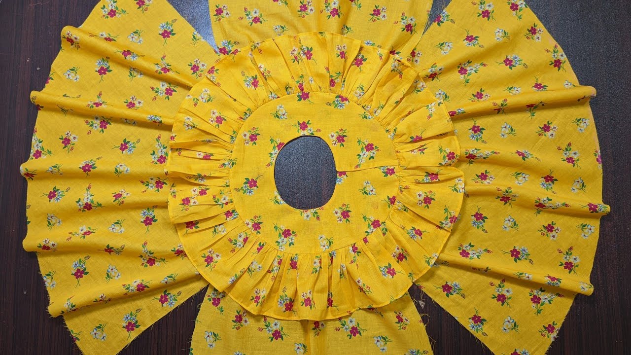 Round yoke baby girl frock with sleeve cutting and stitching || one year baby girl frock tutorial