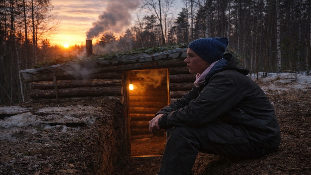 Building a shelter for survival in the wild on Odintsa