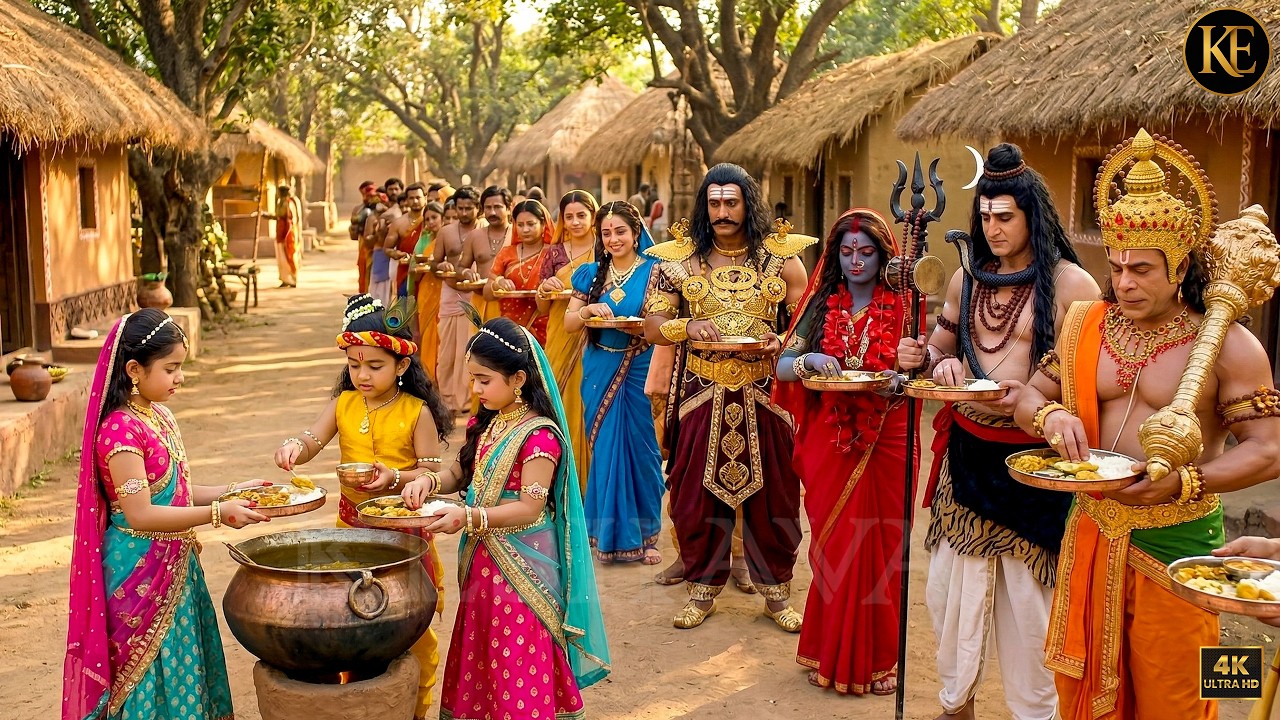 बाल कान्हा के गांव के भंडारे का खाना खाने पहुंचे शिव जी सबके साथ || Yashomati Maiyaa Ke Nandlala
