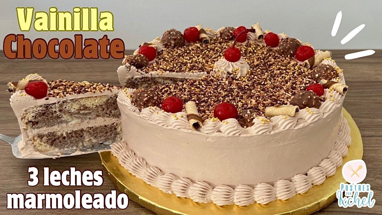 PASTEL 3 LECHES MARMOLEADO DE VAINILLA Y CHOCOLATE CON BETUN DE QUESO Y NUTELLA | POSTRES CON IXCHEL