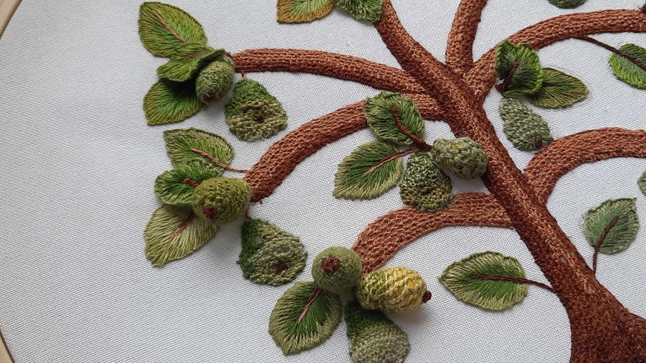 StumpWork Pear - Tree of Life - Hand Embroidery