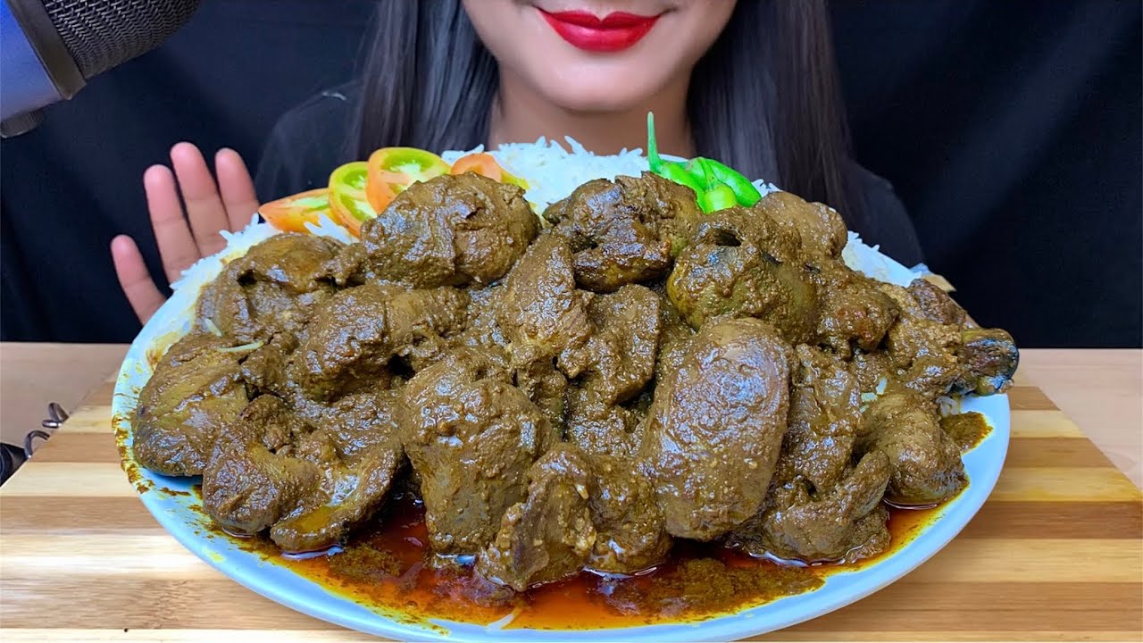EATING:SPICY 🔥CHICKEN LIVER/KALEJI CURRY WITH WHITE RICE || FOOD EATING SOUNDS || EATING MUKBANG