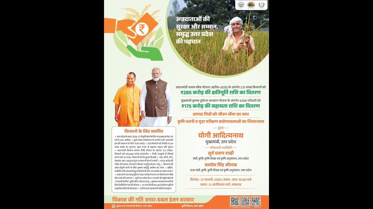 प्रधानमंत्री फसल बीमा योजना एवं मुख्यमंत्री कृषक दुर्घटना कल्याण योजना के अंतर्गत सहायता राशि वितरण