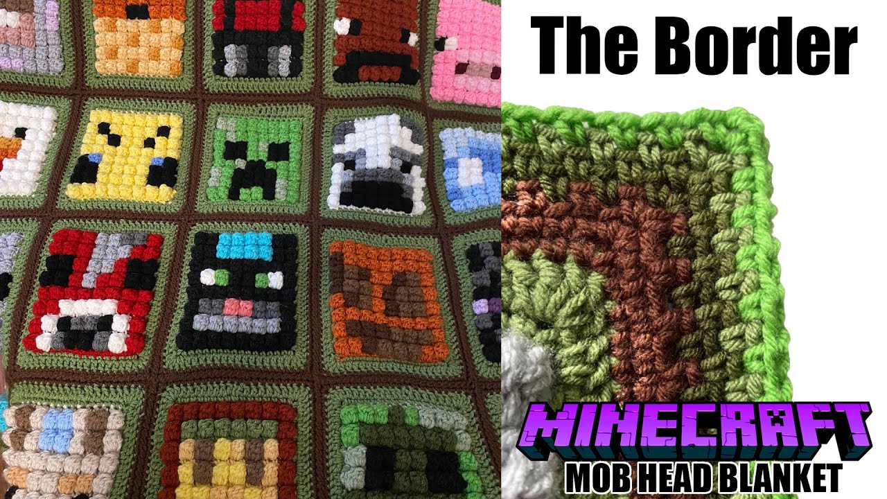 Let's Assemble Our Minecraft Mob Head Blanket & Put a Border on it! Crochet Moss Stitch Border