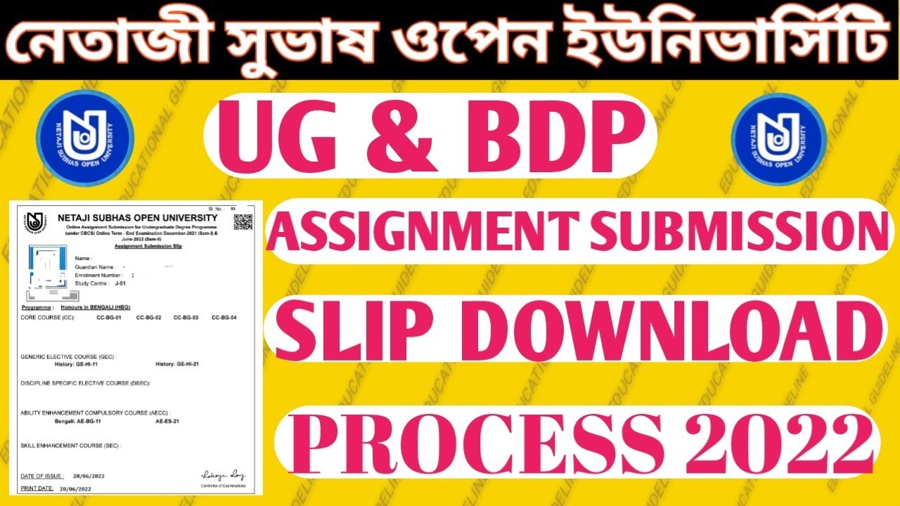 NSOU BDP & UG ASSIGNMENT SUBMISSION SLIP DOWNLOAD 2022 Process ll