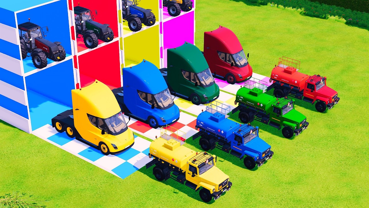 Transport with Colors - ALL MIXER TRUCK WITH DOUBLE FLATBED TRAILER TRUCK & TRACTOR! FS22 #86