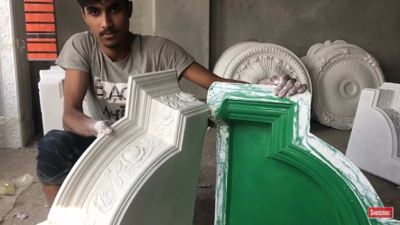 How to Gypsum Plaster Cornice corner Making By Fiber Mold, Cornice Making By Plaster Powder Mixture