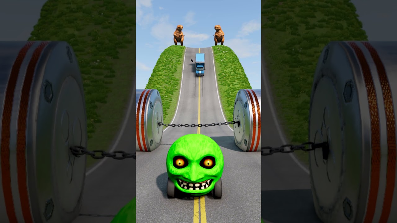 Cars & School Bus vs Chained Hydraulic Crush - BeamNG.drive
