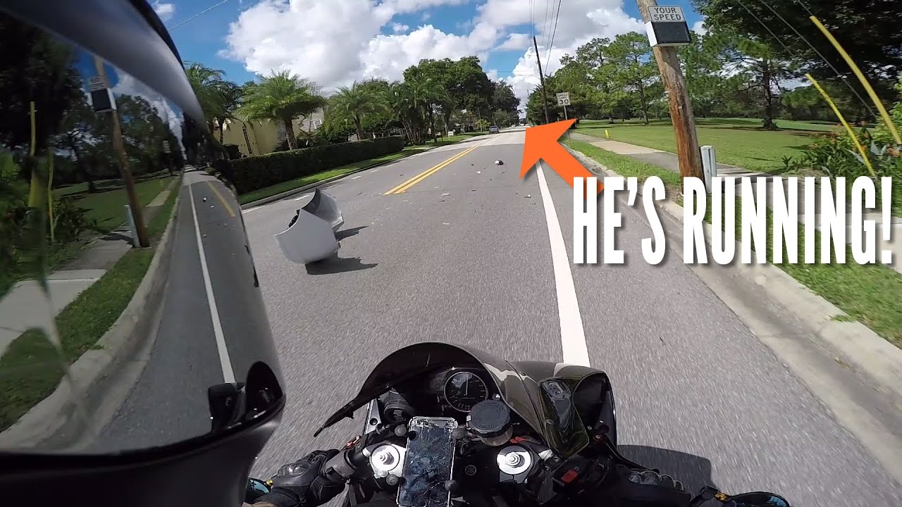 Hit & Run - MOTORCYCLE CHASES CAR!