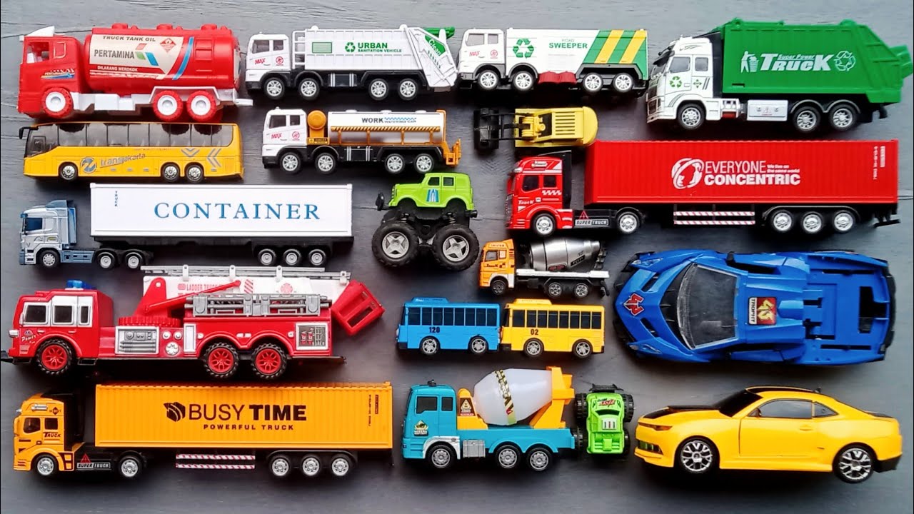 Fire truck, Garbage truck, monster jam, container truck, comvactor, tayo, road sweeper.