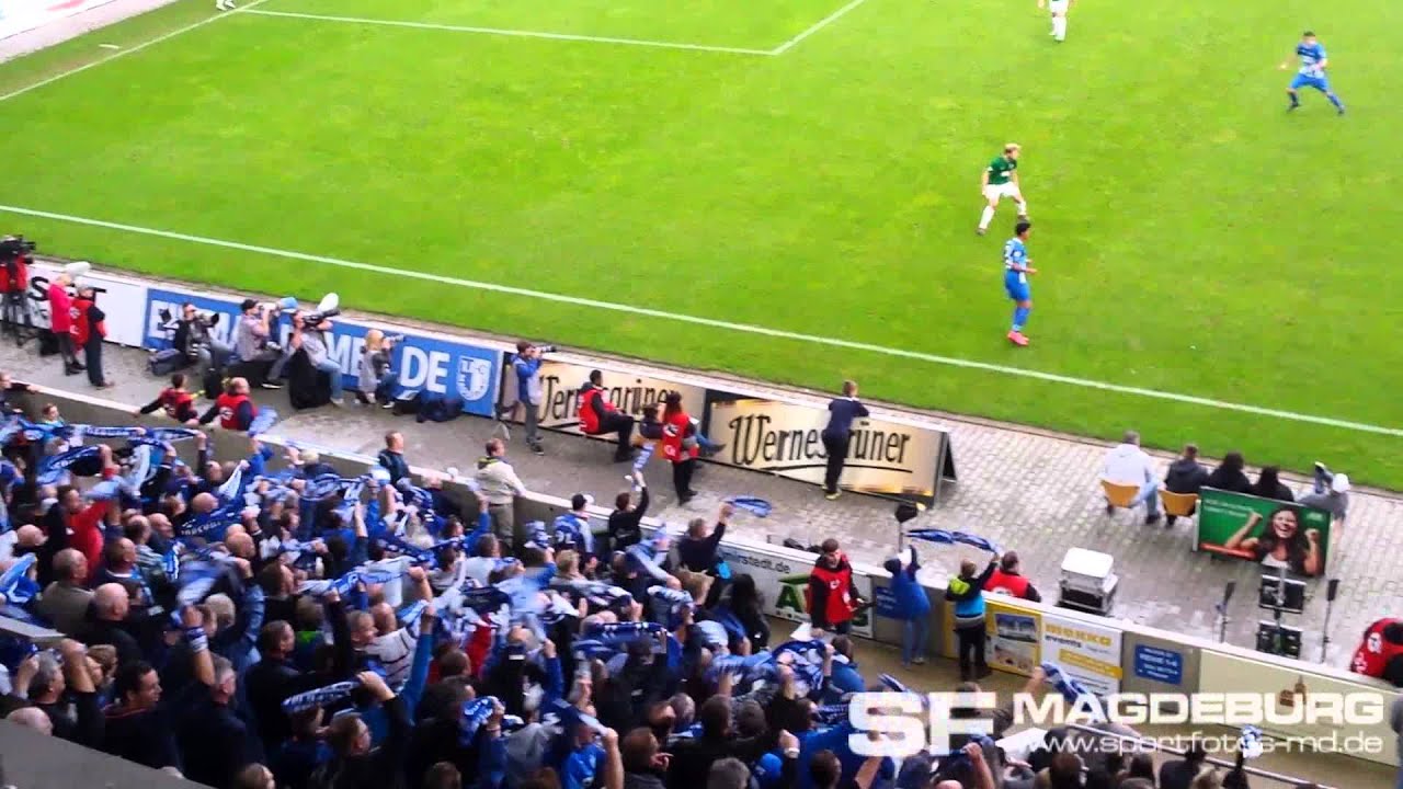 1. FC Magdeburg - SC Preußen Münster - brachialer Wechselgesang + die Minuten nach Abpfiff