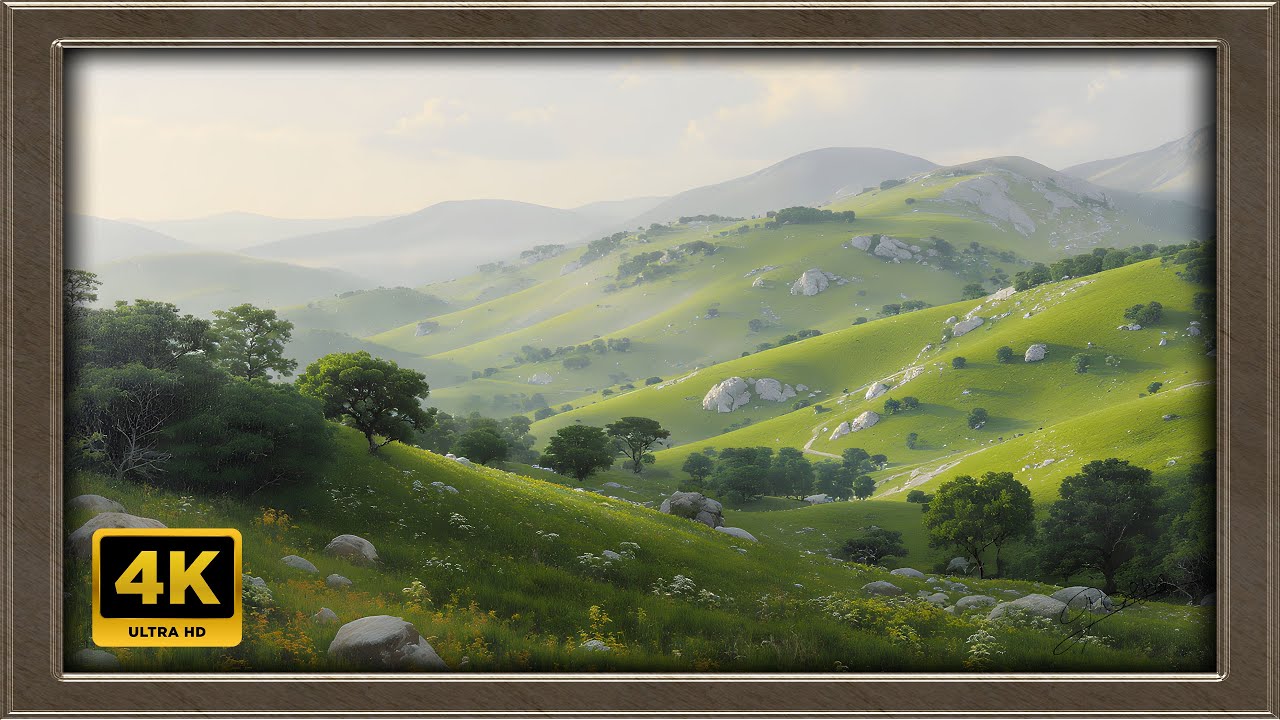 4K Rocky Hills Painting | Art Framed Screensaver | Art for Your TV