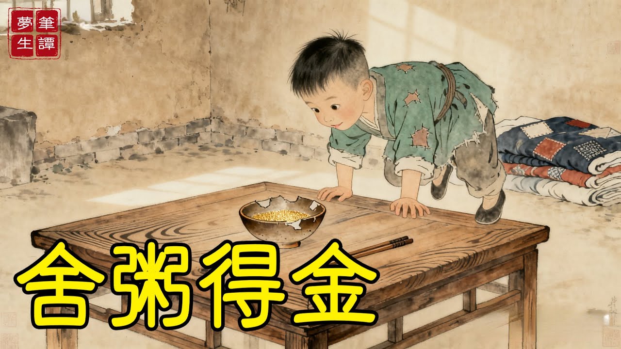鬧饑荒那年，7歲孤童把最後的粥分給暈倒的老乞丐，被鄰居嘲笑「窮大方」。當夜老丐留下的破碗裏，粥渣竟變成金砂，鄉鄰們全被震住了！#故事#民間傳說#奇遇#報恩#原創故事