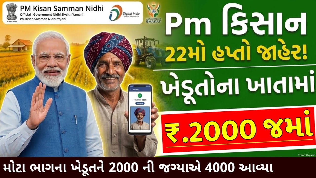 પી એમ કિસાન 22 મા હપ્તાની તારીખ | 2000 ની જગ્યાએ 4000 રૂ. નો મળશે | Pm Kisan 2000 Hapto ખેડૂતોને ભેટ