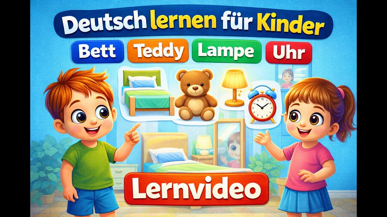 Deutsch lernen für Kinder 🧸 | Bett, Teddy, Lampe & Uhr | Lernvideo für Kids #kinder #cartoon #kids