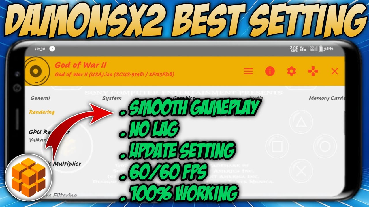 Damonsx2 emulator best setting for all android phone || 60fps /no lag /smooth gameplay