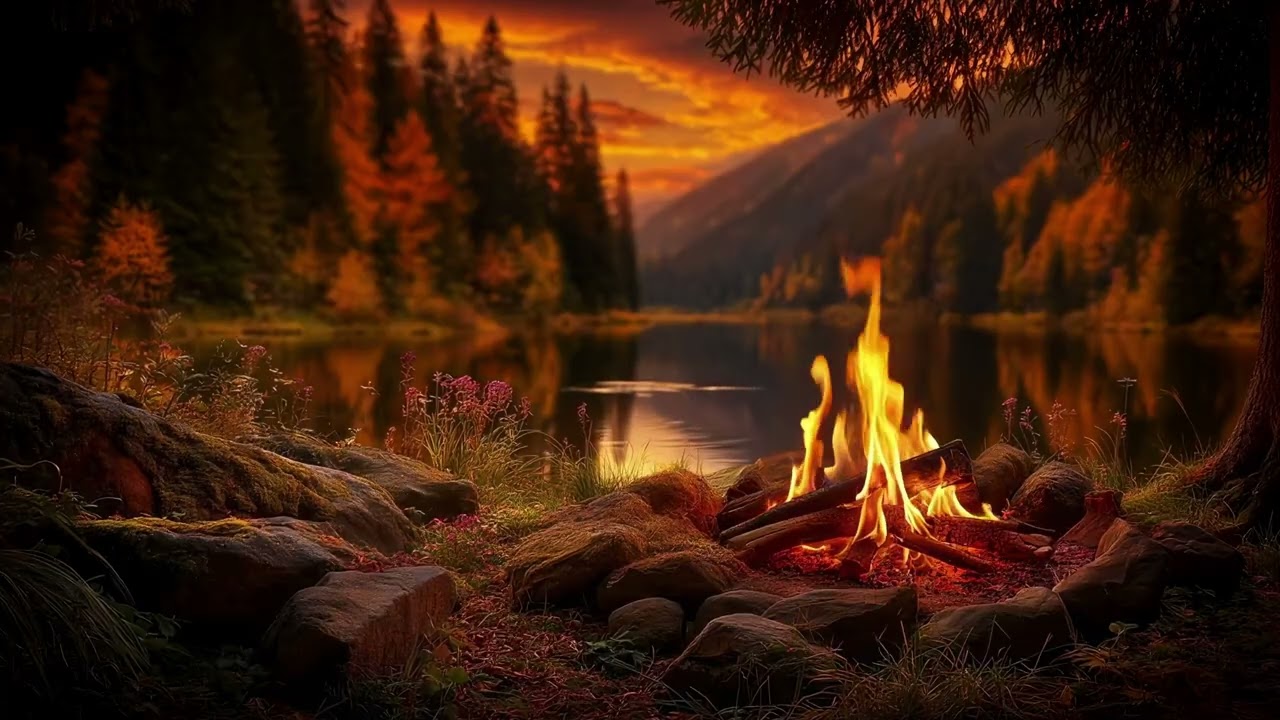 You&rsquo;re Sitting by a Campfire at Sunset 🔥 Gentle Lake Sounds & Autumn Evening Ambience 🍁